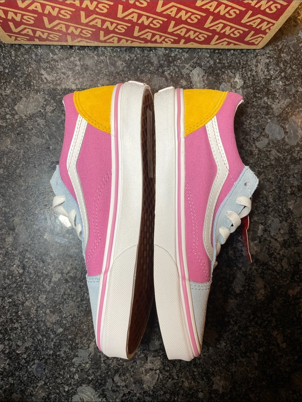 Vans Kids Old Skool Sneakers - Pink/Light Blue/Yellow Kids Size 4